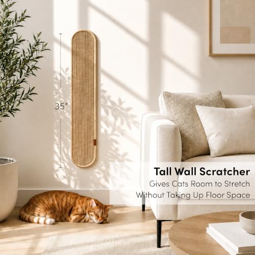 xympo 35" Sisal Cat Scratcher, Natural Sisal, Oval Shape, Wall or Floor Mount - Image 2