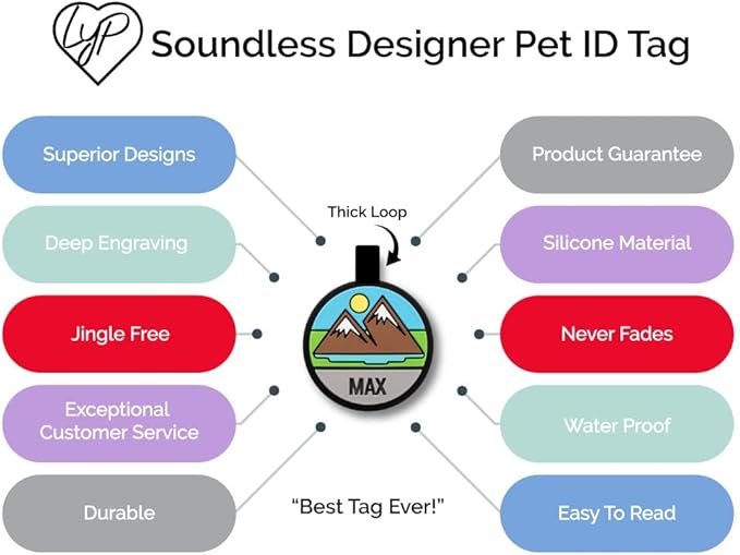 LYP Original Soundless Pet ID Tags | Custom Dog Tags Personalized for Pets | Durable Silicone Deep Engraved Dog Tag | No More Jingling | Pink Paw