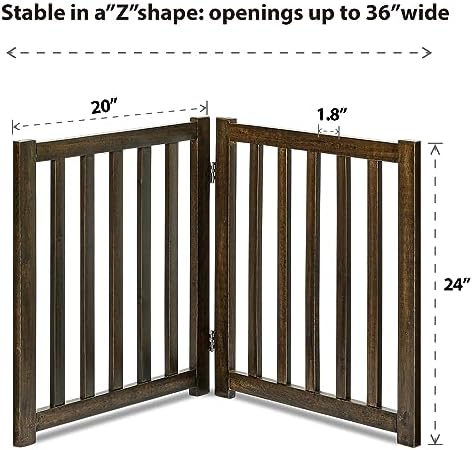 LZRS Wooden Free Standing Dog Gate 40" W x 24" H, Foldable Solid Hardwood Pet - Image 3