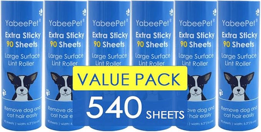 Extra Sticky Large Lint Roller Refills, 6.3'' Giant Lint Roller Refills for Pet Hair, Clothes&Furniture Cleaning, 540 Sheets in Total