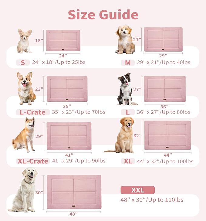 MADE 4 PETS Dog Crate Pad Bed for Large Dogs, Washable & Reversible, Anti-Slip Kennel Mat for Cozy Sleeping, Soft Fluffy Dog Bed for Indoor & Outdoor Use, 41"x29", Pink