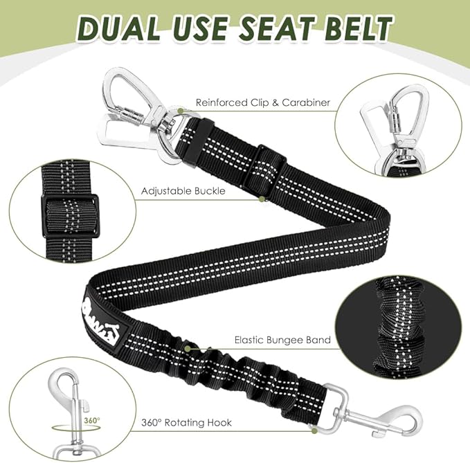 SlowTon Dog Seat Belt Harness for Car, Dog Car Harness Adjustable Mesh Breathable & Dog Seatbelt Safety Tether with Elastic Bungee for Small Medium Large Pets(Fuchsia, Double Clip, M)