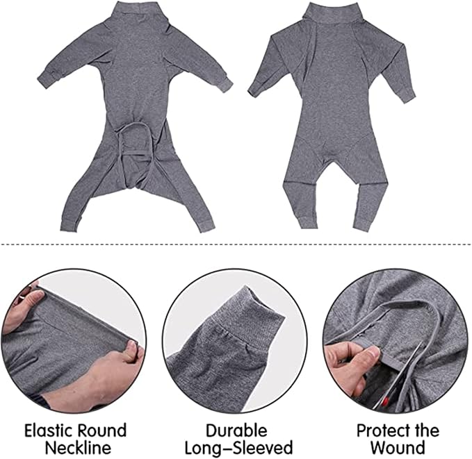 Dog Recovery Suit, Abdominal Wound After Surgery Wear, Prevent Licking Wounds, E-Collar & Cone Alternatives, Long Sleeve Postoperative Shirts Dog Bodysuit Prevent Shedding(XL, Grey)
