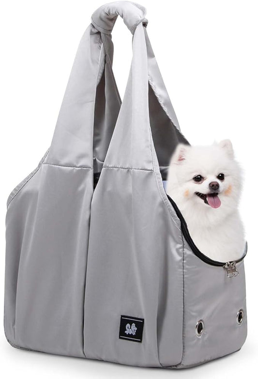 Dog Purse Carrier for Small Dogs, Cats, and Puppies – Soft-Sided Travel Pet Tote Bag with 4 Large Pockets, Foldable, Lightweight, Fits Pets up to 15 lbs, for Travel, Outings (Grey)