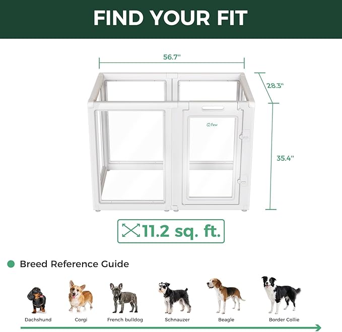 FXW AuraSpace Acrylic Indoor Unleashed Dog Playpen for Medium Dogs, 35 Inch, 6 Panels, White