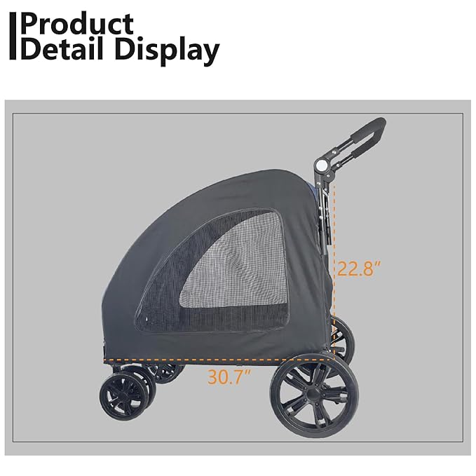 Extra Large Dog Stroller for Medium & Large Pets - Foldable Design, Adjustable Handle, Up to 130 lbs(Red)