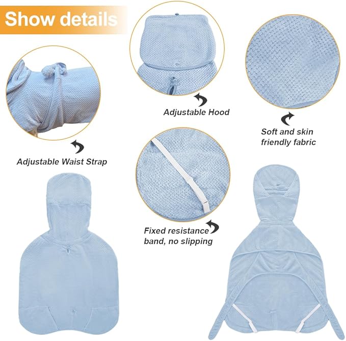 Medium to Large Size Dog Bathrobe, Quick Drying Super Absorbent Used for After Bathing, Warm Dog Towels, Adjustable Hoodies and Belts for Pet Dogs Bath Clothes Products(Blue Jacquard, 5XL)