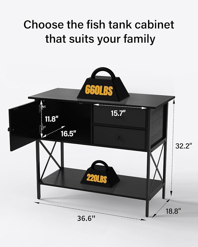 Fish Tank Stand 40 Gallon: Sturdy Aquarium Stand with Accessories Storage - Metal Tank Stands Table for 40-50 Gallon Reptile Breeder Turtle Terrarium - 36.6"x18.8" Weight Capacity 660 lbs