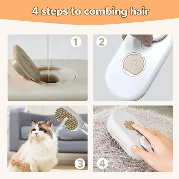 Cat Steam Brush 2025 New Pet Steam Groomer Comb, Painless Grooming Massage, 3 In 1 Water Brush for Cats Dogs (Purple)