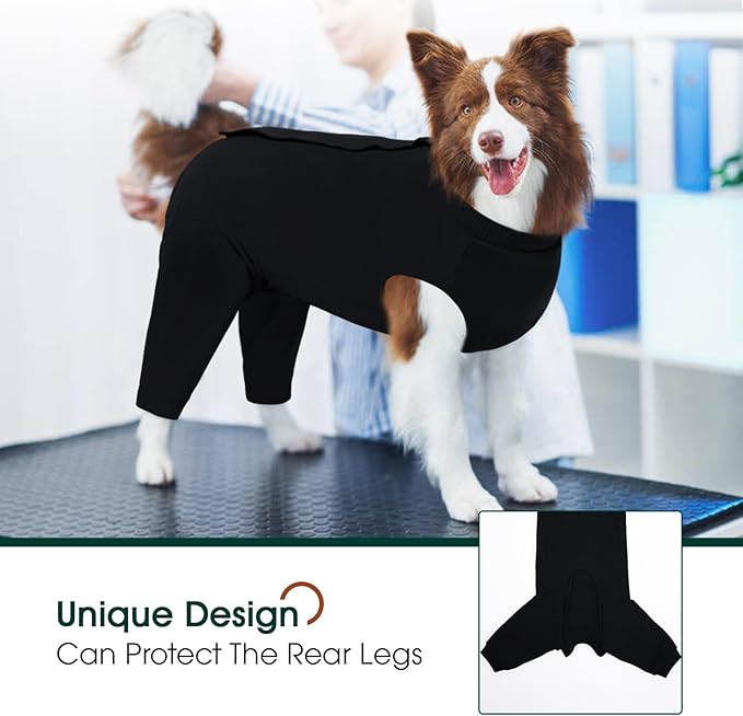 Kuoser Dog Surgery Suit Female Spay Male Neuter, Dog Leg Sleeve to Stop Licking Soft Dog Onesie for Abdominal Wound, Dog Recovery Suit Rear Leg Sleeves Pet Elbow Brace Protector, Black 4XL