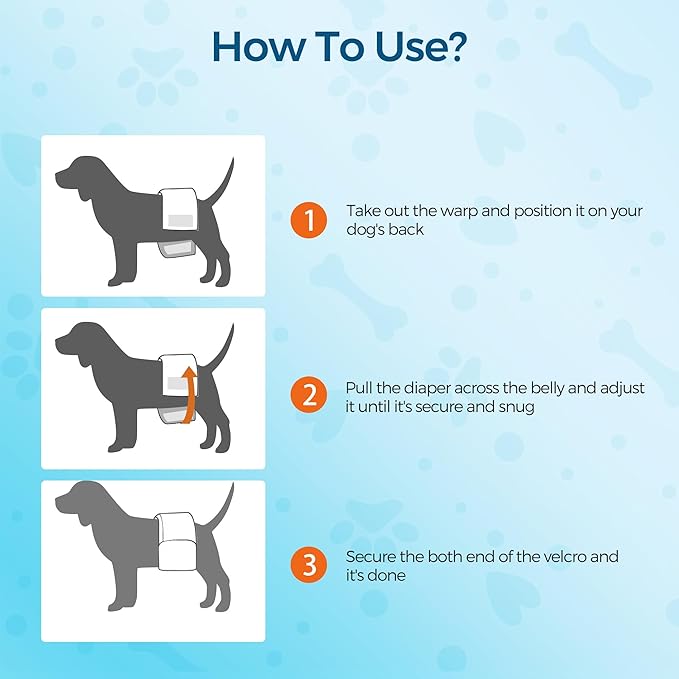 Male Dog Wrap, Disposable Dog Diapers, 40 Count, XS (Waist 10.6”-16.6”), Wetness Indicator, Ultra Protection, Leak Proof, Super Absorbent, Soft