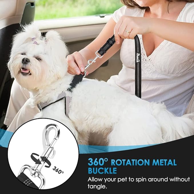SlowTon Dog Seat Belt for Car, 2 Pack Dog Car Harness Seatbelt Adjustable with Elastic Bungee Buffer, 2 in 1 Pet Car Leash Headrest Restraint Dog Reflective Safety Tether (Black, Headrest+Clip)