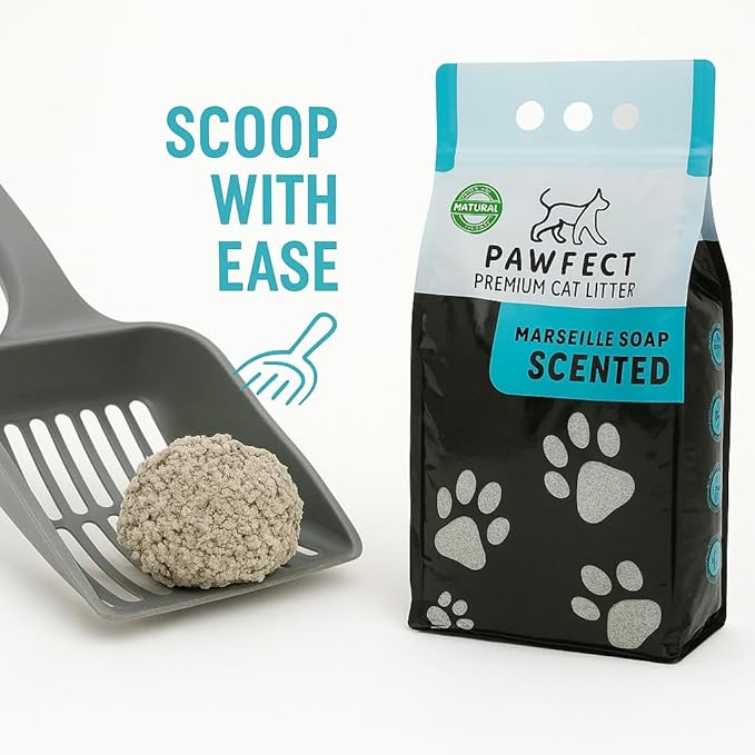 Marseille Soap Scented Cat Litter – 9.6 lb / 5L, Fast Clumping, Natural Odor Absorption, Lightweight Formula, Made with Turkish White Bentonite