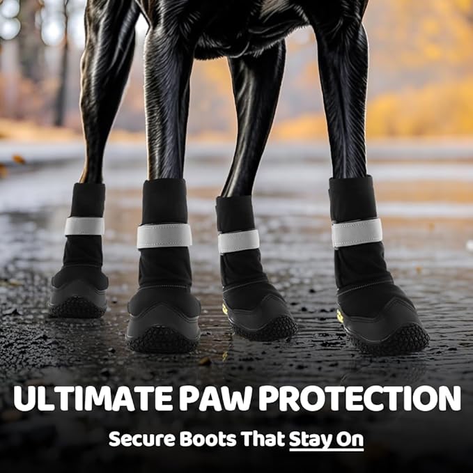 Hcpet Dog Shoes, Dog Boots & Paw Protectors for Winter Snowy Days, Rainy Weather, Outdoor Anti-Slip Sole Dog Booties for Hardwood Floor Black-Leg 2