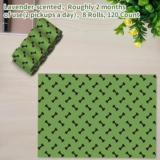 Green Dog Poo Bags Lavender scent -120 Large Biodegradable Poop Bags, Extra Thicken Strong Corn Starch Blended Compostable Leak Proof Poop Waste Bag for Dogs