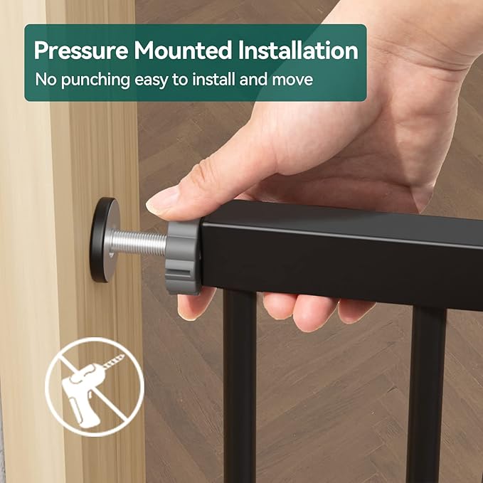 BABELIO Extra Wide Baby/Dog Gate, 29-55" Auto Clos for The House and Doorway, Safety Pressure Mounted Pet Door, NO Need Tools and Drilling, Black