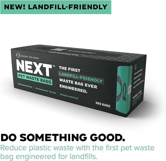 Doggy Do Good Next Pet Waste Bags, Landfill Friendly Recycled Plastic Unscented Dog Poop Bags for Dogs, Thick & Leakproof, Strong, Earth Friendly Poop Bags, 300 Count