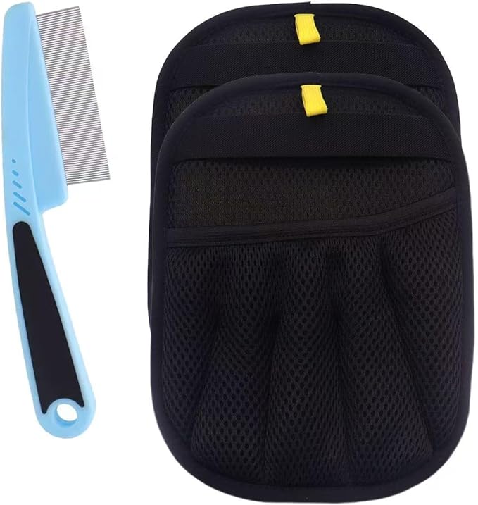 Electrostatic Pet Hair Remover Glove, Reusable Pet Hair Removal Glove for Dog & Cat Grooming, Double Sided Static Pet Hair Fur Remover Gloves for Clothing, Couch, Car Seat (2 gloves+1 flea comb)