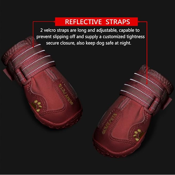 QUMY Dog Shoes for Large Dogs, Medium Dog Boots & Paw Protectors for Winter Snowy Day, Summer Hot Pavement, Waterproof in Rainy Weather, Outdoor Walking, Indoor Hardfloors Anti Slip Sole Pink 1