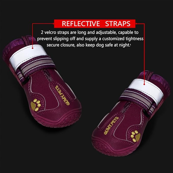 QUMY Dog Shoes for Large Dogs, Medium Dog Boots & Paw Protectors for Winter Snowy Day, Summer Hot Pavement, Waterproof in Rainy Weather, Outdoor Walking, Indoor Hardfloors Anti Slip Sole Purple Size 3