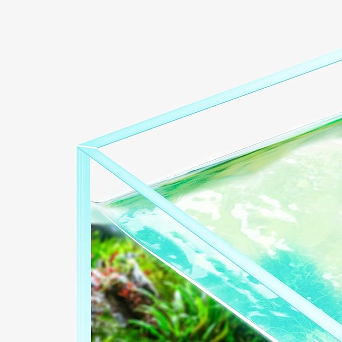 Fzone 3.8gal Shallow Rimless Low Iron Fish Tank Nova Clear Ultra-White 45° Mitered Edges Translucent Glass Anata Series Aquarium w/Black Foam Leveling Mat