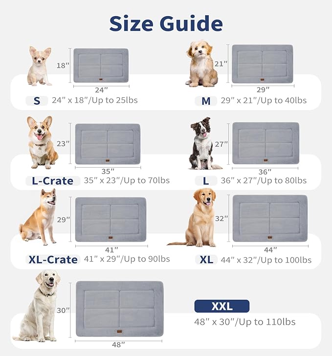 Made4Pets Dog Crate Pad Bed for Extra Large Dogs, Washable & Reversible, Anti-Slip Kennel Mat for Cozy Sleeping, Soft Fluffy Dog Bed for Indoor & Outdoor Use, 48"x30", Gray
