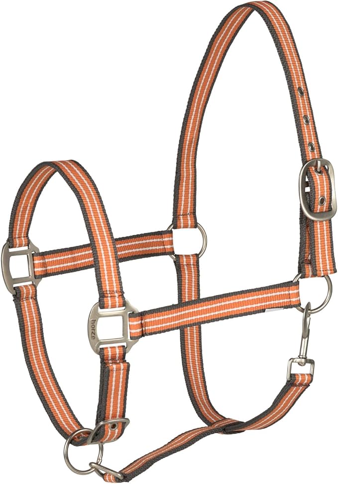 HORZE Adepto Adjustable Horse Halter | Soft, Durable Polyester - Coral Gold - Cob