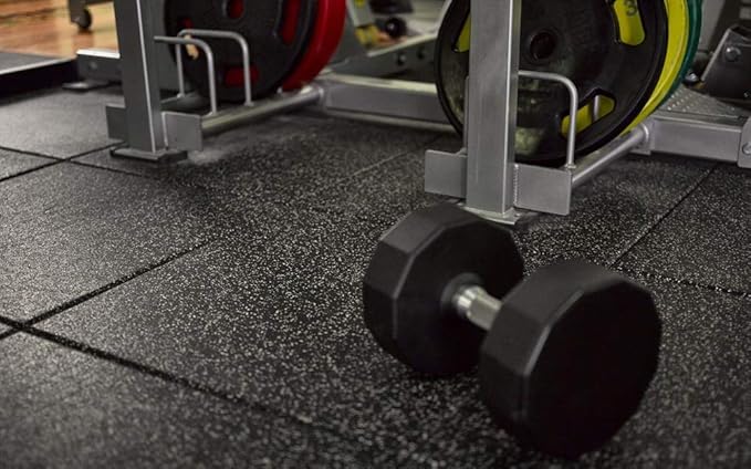 American Floor Mats - Rubber Gym Tiles - 1 Inch Thick - Sound Absorbing - 35% Red/Grey/White 4 Tile Pack (Covers 16 Sq Ft)