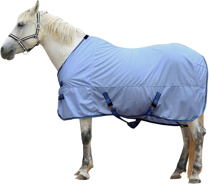 Horse Fly Sheet, Standard Neck Comfy Mesh Fly Sheet for Horses, Equine Summer Sheets UV-Protective Lightblue 84