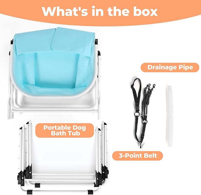 Elevated Portable Dog Bathtub, 5 Height Adjustable Dog Washing Station for Pet Shower and Grooming Foldable Bathing Tub with Storage & Anti-Slip Design for Small Large Dogs Cats