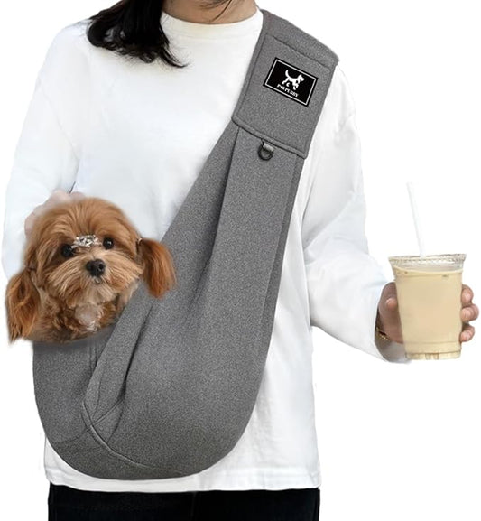 Dog & Cat Carrier Sling, Adjustable Soft Padded Shoulder Puppy Carrier, Hands-Free Dog Carrier Bag with Double Safety Buckles Premium Material for Outdoor Travel (Dark Gray, M)