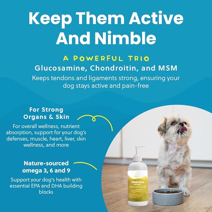 Liquid Multivitamin for Dogs with Probiotics, 8 in 1 Vitamins for Immune Support, Energy & Digestion, High Absorption Liquid Dog Supplement, Made in USA, 16 oz