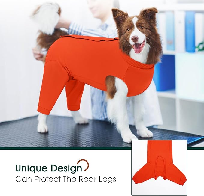 Kuoser Dog Recovery Suit for Rear Legs, Dog Surgical Suit with Pants Cover to Prevent Licking Wounds, Dog Onesie for Surgery Female Spay Male Neuter, Anti Licking Dog Recovery Leg Sleeve, Orange L
