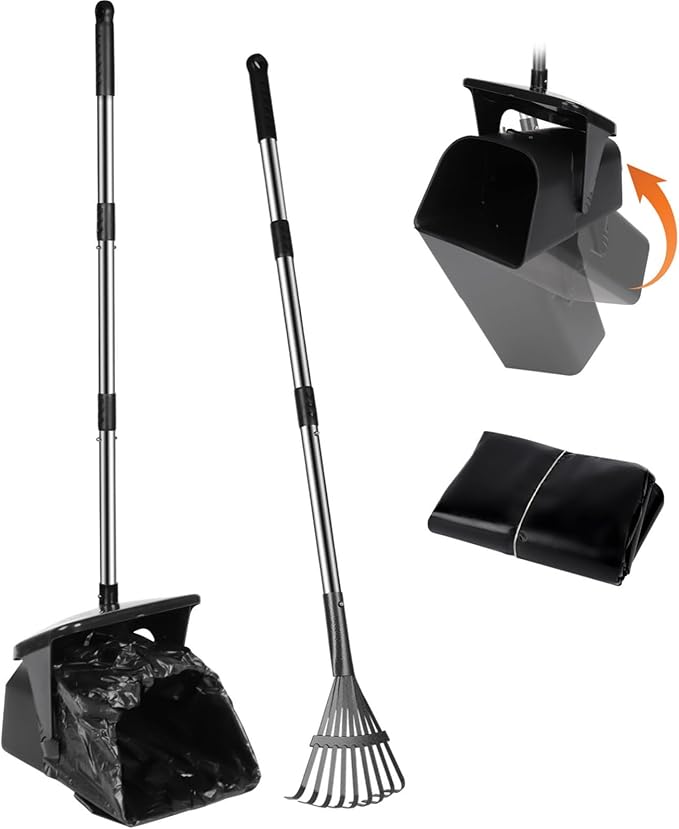 Dog Pooper Scooper with 20 Bag Attachment Long Handle Swivel Bin, Rake Heavy Duty Pooper Scooper for Large Medium Dogs Easy to Clean Poop Scooper for Yard, Grass, Gravel