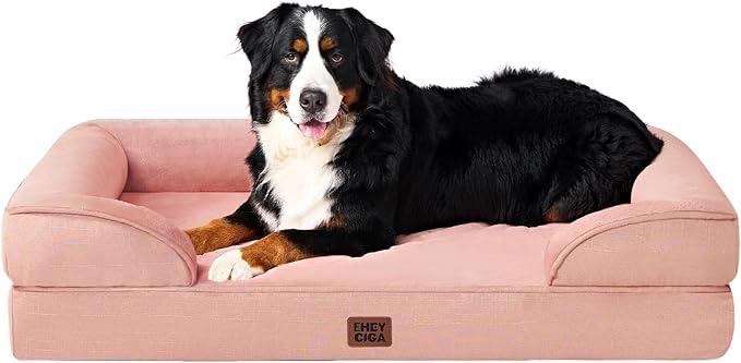 EHEYCIGA Orthopedic Dog Beds for Extra Large Dogs, Waterproof Memory Foam XXL Dog Bed with Sides, Non-Slip Bottom and Egg-Crate Foam Big Pet Couch Bed with Washable Removable Cover, Dusty Pink