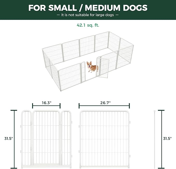 FXW Homeplus Unleashed Indoor Dog Playpen - Stress-Free and Safe Play, Heavy Duty 32 Inch 12 Wire Panels Dog Pen for Small and Medium Dogs, White│Patented