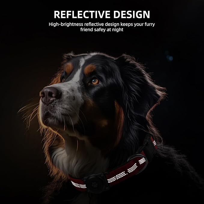 Upgraded AirTag Dog Collar, IP68 Waterproof Air Tag Dog Collar Holder, Reflective, Ultra-Durable, Comfortable Padded, Heavy Duty Dog Collars for Small Medium Large Dogs (L (14.8"-20.3"), Red)