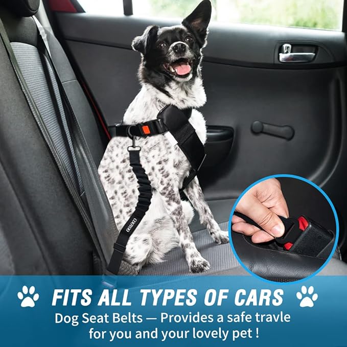 COOYOO Dog Seat Belt,3 Piece Set Retractable Dog Car Harness Adjustable Seat Belt for Vehicle Nylon Pet Safety Seat Belts Heavy Duty & Elastic