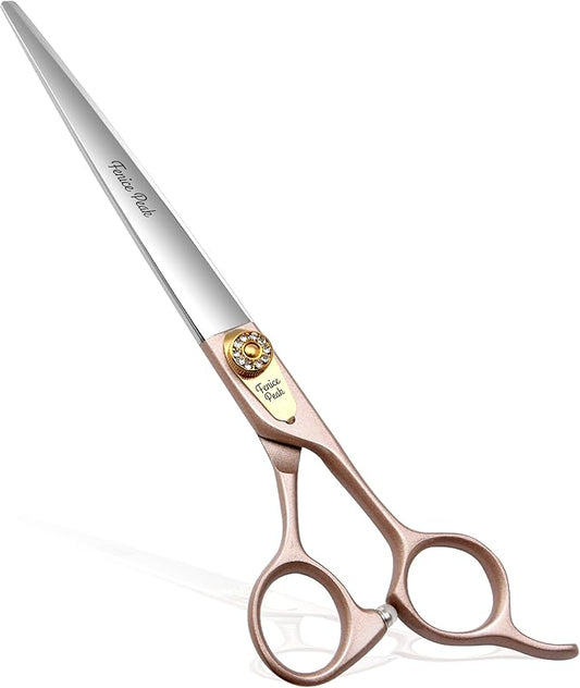 Fenice Peak 7.5'' Dog Straight Scissors for Grooming 440C Stainless Steel Rose Gold Professional Pet Trimming Scissors Sharp Blades Cutting for Dogs and Cats Shears