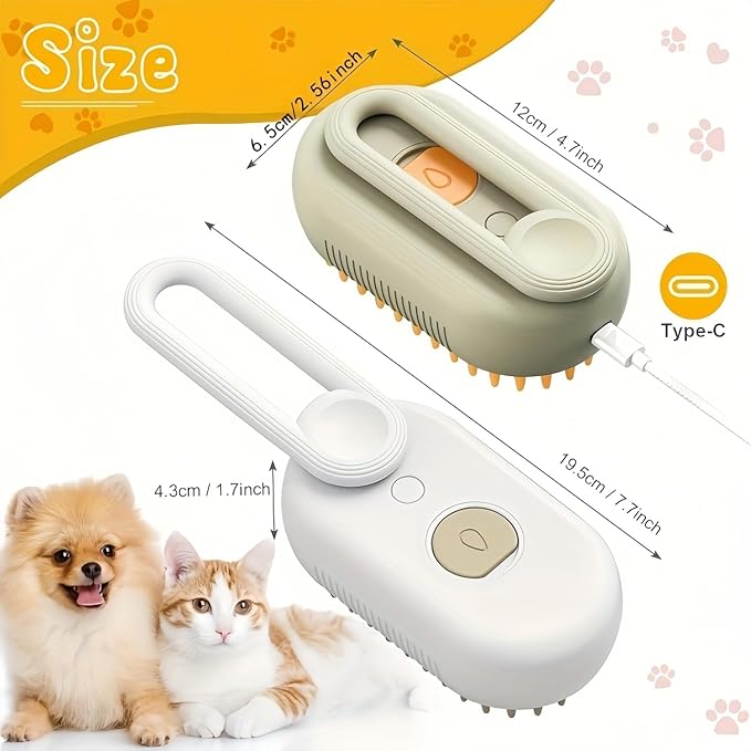 Cat Steam Brush for Shedding, 4 in 1 Cat Steam Brush for Massaging and Cleaning Shedding Pets, Anti Static Pet Hair Cleaning Comb, for Long and Short Hair Cats and Dogs Grooming Tool (White)