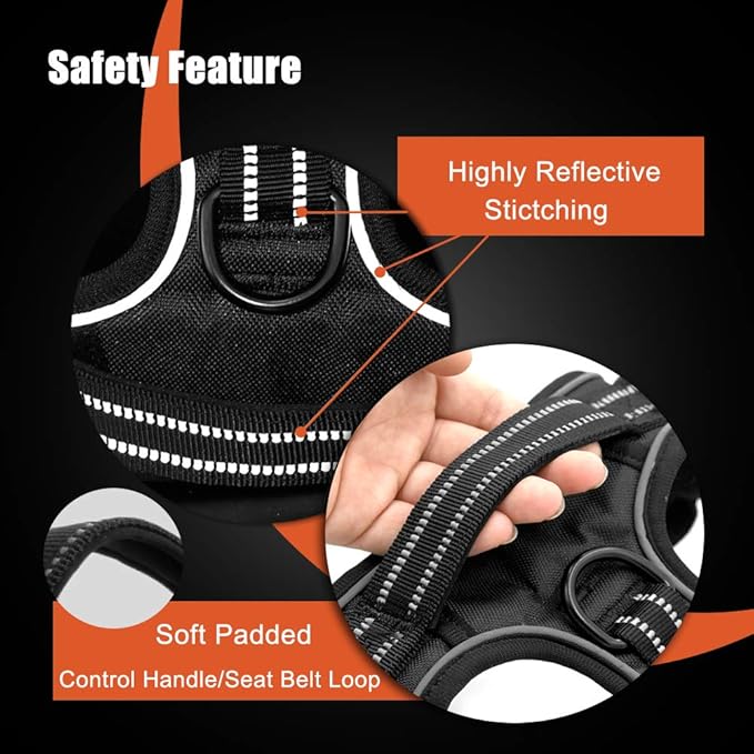 PHOEPET Reflective Dog Harness No Pull Large Breed Vest with 2 Metal Leash Attachment Hooks(L, Pink)