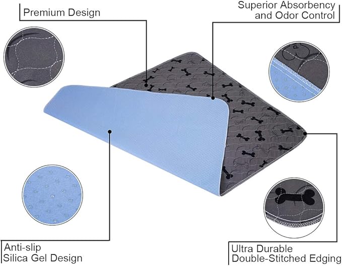Washable Dog Pee Pads with Free Grooming Gloves,Non Slip Dog Mats with Great Urine Absorption,Reusable Puppy Pee Pads for Whelping,Potty,Training,Playpen