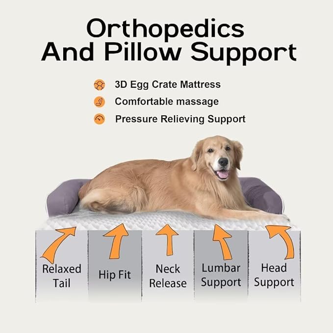 Large Dog Bed Orthopedic Washable, Orthopedic Dog Beds with Egg Foam Support, Removable, Machine Washable Plush Cover and Non-Slip Bottom for XXLarge Extra Large Dogs - Purple Dogs Bed