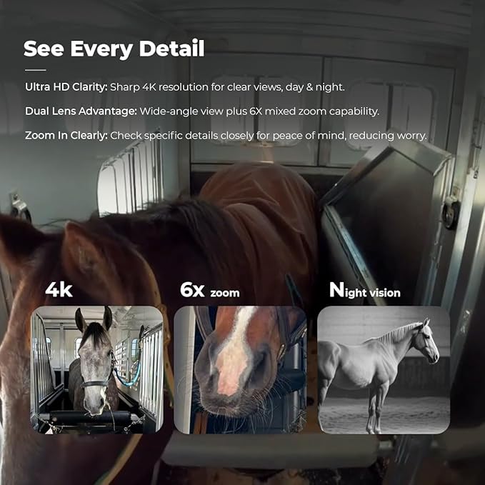 NomadEye Wireless Horse Trailer Camera – 4K Live Video & 2-Way Audio – WiFi Connect – Magnetic Mount – 15Hrs Recording – Night Vision – iOS & Android App
