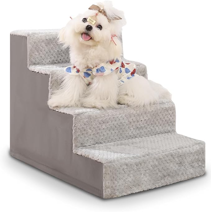 Dog Stairs for Small Dogs,17.5" H,4-Step Dog Steps for High Bed Couch and Sofa,Pet Stairs for Dogs and Cats Climbing with Non-Slip Bottom and Washable Cover,Light Grey