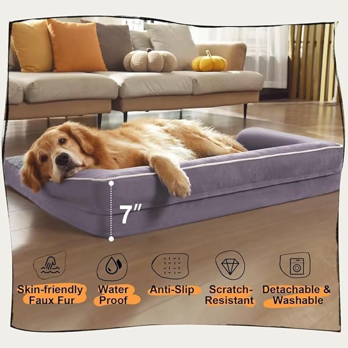 Small Dog Bed Waterproof Orthopedic Dog Beds for Medium Sized Dogs Comfy Pet Cat Bed with Sides, Washable Removable Cover