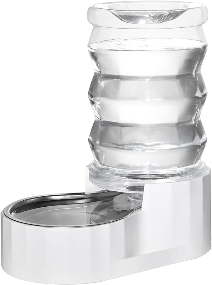 RIZZARI Automatic 7L Pet Waterer,Gravity Stainless Steel Water Dispenser, 100% BPA-Free, Large Capacity Water Feeder for Cats and Medium and Large-Sized Dogs (White,7L)