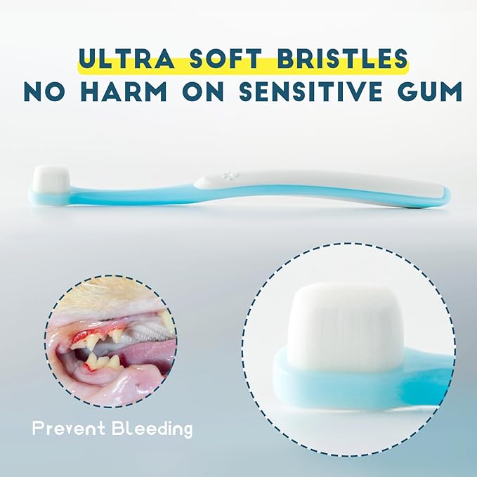 Small Dog Toothbrush, Cat & Puppy Tooth Brushing Kit, Ultra Soft & Mini Head Teeth Brush for Kitten & Tiny Pet, Doggy Toothbrushes Deep Dental Cleaning, 2 PCS - Blue