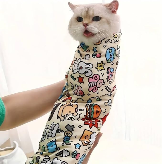 Magic Cat Wrap for Cutting Nails & Grooming, Self Adherent Fabric Wrap for Cats, Multi Functional Pet Grooming Towel Blanket, Wrap Snug and Groom for Cats, 21.7 in, Under 11 Ibs