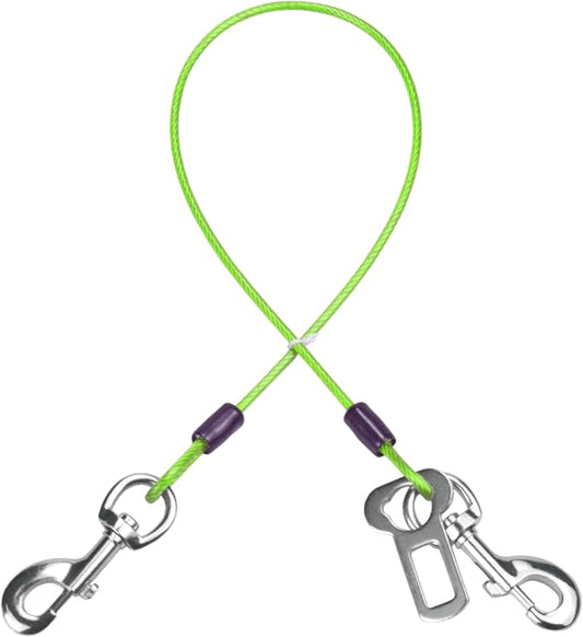 Dog Seat Belt Harness for Car,Dog Seatbelt of Coated Wire Leash Safety Restraint,No Chew Tether Cable Vehicle,Double Clips & Latch (Green, 32 inch/80 CM)